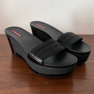 Prada Platform Slide Sandals Black Size 38.5